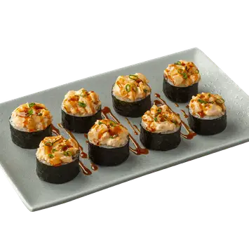 Запечённый ролл с гребешками и угрём