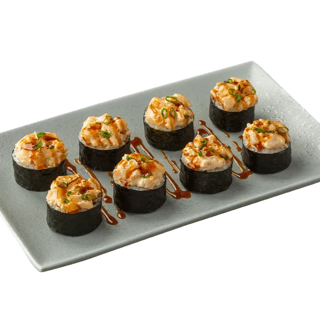 Запечённый ролл с гребешками и угрём