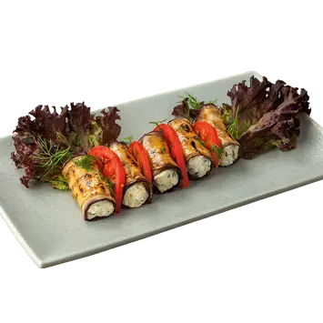 Рулетики из баклажанов с сырной начинкой