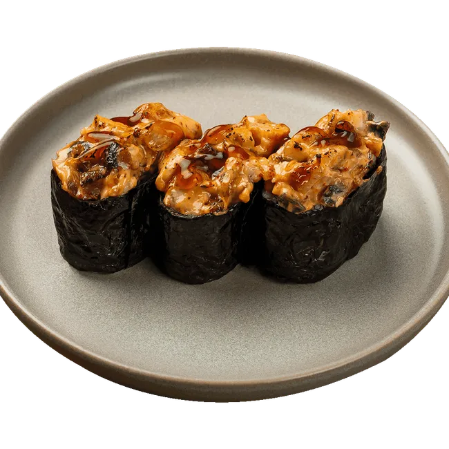 Суши с угрём, запечённые под спайси соусом (3 шт.)