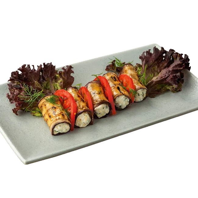 Рулетики из баклажанов с сырной начинкой