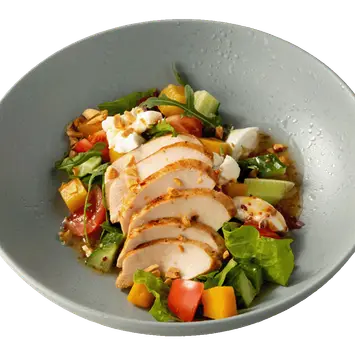 Салат с цыплёнком, персиком и рикоттой