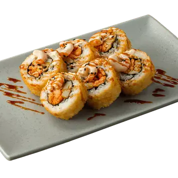 Тёплый ролл с креветками в сливочном соусе